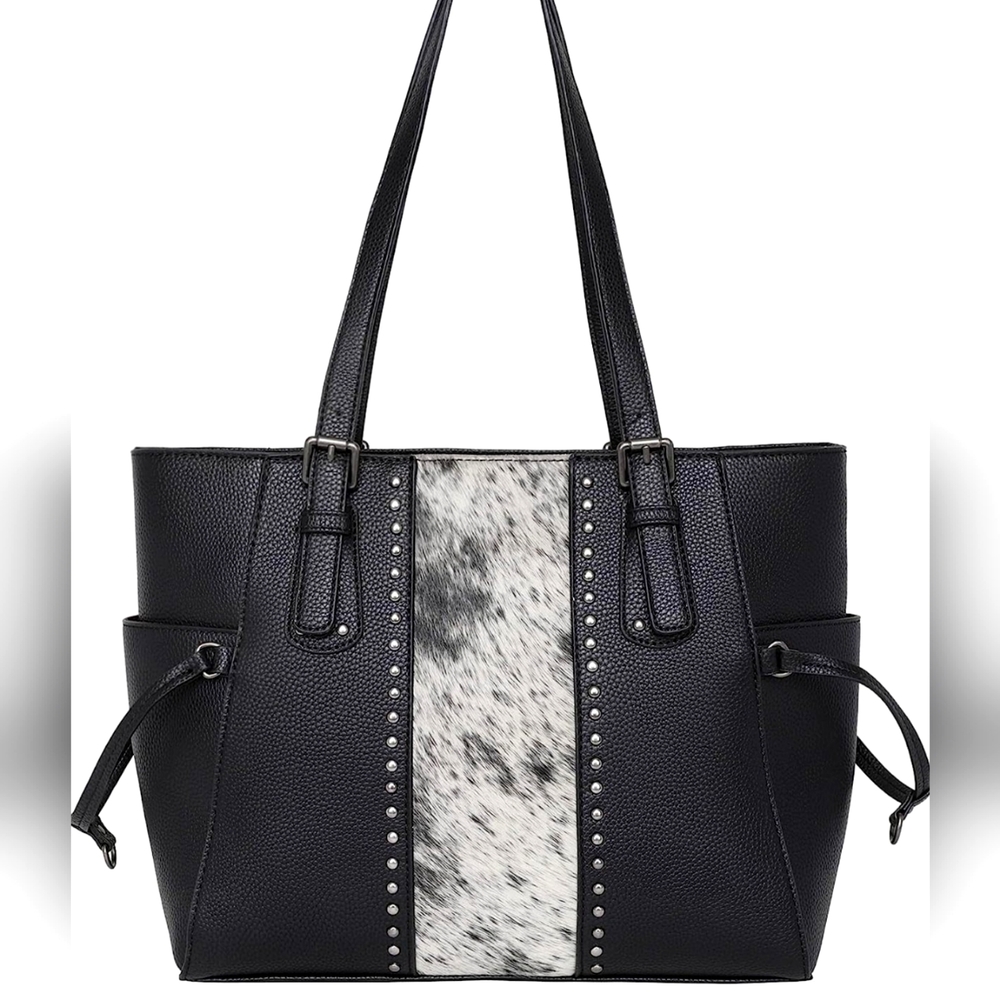 Hair on Hide Leather Concealed Carry Tote Bag for Women Large Shoulder Bag Studs